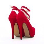 OCHENTA Women's Ankle Strap Platform Pumps Strappy High Heels Sexy Stiletto Shoes Dress Party Velvet Red 37 - US 6.5