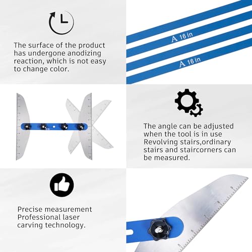 tonchean Stair Treads Gauge Template Tool Solid Metal Tread jig Shelf Scribe Layout Tool for Accurately Measuring Angle and Length of Stairs, Risers, Shelves, and Drywall