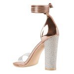LALA IKAI Women's Heels Gold Strappy Rhinestone High Heels Sandals for Women Ankle Clear Chunky Heels Dress Shoes for Party Wedding Size,38.5
