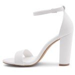 Herstyle Rosemmina Women’s Chunky Block Heels Open Toe Dress Heeled Sandals Ankle Strappy High Heel Pumps Shoes for Prom Wedding Party Office, White, Size 9.0
