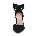 Fashare Womens High Heels Bow Tie Stiletto Ankle Strap Wedding Dress Pumps Shoes B-Black