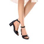 IDIFU Women's Black Chunky Pump Heel Sandals Peep Toe Low Block Ankle Strap Wedding Formal Dress Heels Shoes
