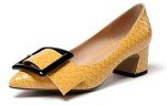 Eldof Women's 5 cm Block Heel Shoes, Pointy Toe Pumps, Buckle Style Slip On, Fashion Wedding Dress Office Lady Yellow Fish Scale US 11