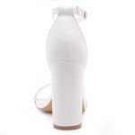 Herstyle Rosemmina Women’s Chunky Block Heels Open Toe Dress Heeled Sandals Ankle Strappy High Heel Pumps Shoes for Prom Wedding Party Office, White, Size 9.0
