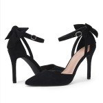 Fashare Womens High Heels Bow Tie Stiletto Ankle Strap Wedding Dress Pumps Shoes B-Black