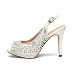 DREAM PAIRS Women's Invest High Heels Platform Sexy Dress Rhinestones Peep Toe Pumps Shoes, White Glitter, Size 9.5