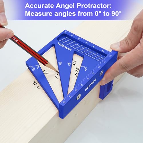 3D Multi Angle Measuring Ruler Aluminum Alloy Woodworking Square,Versatile Square Tool with Preset Angles from 22.5° to 90° Ideal Layout Tool for Carpentry, Engineering & DIY Projects