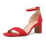 DREAM PAIRS Women's DHS214 Square Toe Low Block Chunky Heels Open Toe Ankle Strap Dress Pump Shoes Red Size 5.5 US