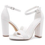 Herstyle Rosemmina Women’s Chunky Block Heels Open Toe Dress Heeled Sandals Ankle Strappy High Heel Pumps Shoes for Prom Wedding Party Office, White, Size 9.0