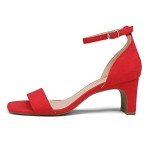 DREAM PAIRS Women's DHS214 Square Toe Low Block Chunky Heels Open Toe Ankle Strap Dress Pump Shoes Red Size 5.5 US