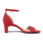 DREAM PAIRS Women's DHS214 Square Toe Low Block Chunky Heels Open Toe Ankle Strap Dress Pump Shoes Red Size 5.5 US