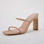 VETASTE Women Double Straps Heel Sandals Square Open Toe Party Dress Shoes
