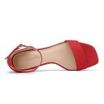 DREAM PAIRS Women's DHS214 Square Toe Low Block Chunky Heels Open Toe Ankle Strap Dress Pump Shoes Red Size 5.5 US