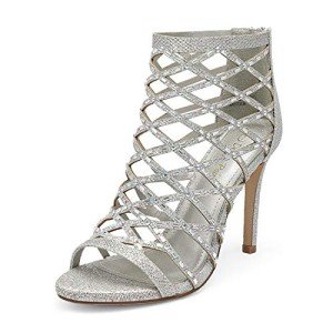 DREAM PAIRS Women's Silver Rhinestone Ankle Strap Open Toe Stiletto Heel Sandals Cutout Dress Pump Shoes Size 9.5 B(M) US Paven