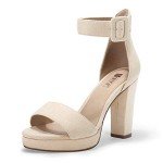 IDIFU Women's IN4 Sabrina Platform Chunky High Heels Ankle Strap Heeled Sandals Wedding Party Dress Shoes (12, Nude Suede)
