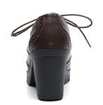 DADAWEN Women's Classic T-Strap Platform Mid-Heel Square Toe Oxfords Dress Shoes Brown US Size 9