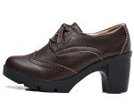 DADAWEN Women's Classic T-Strap Platform Mid-Heel Square Toe Oxfords Dress Shoes Brown US Size 9