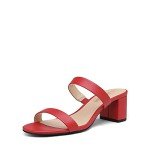 DREAM PAIRS Women's Dhs213 Two Strap Open Toe Low Block Chunky Heels Sandals Dress Pumps Shoes, Red Pu, Size 8.5