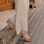 IDIFU Women's Candy Dress Mary Jane Shoes Low Block Heels Closed Round Toe Office Work Church Wedding Pumps (Dark Nude Pu, 6 M US)