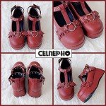 CELNEPHO Womens Mary Jane Shoes for Women, Sweet Bow Round Toe Ankle T-Strap Lolita Goth Platform Dress Pumps Shoes Oxfords B-red