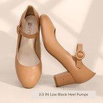 IDIFU Women's Candy Dress Mary Jane Shoes Low Block Heels Closed Round Toe Office Work Church Wedding Pumps (Dark Nude Pu, 6 M US)