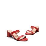 DREAM PAIRS Women's Dhs213 Two Strap Open Toe Low Block Chunky Heels Sandals Dress Pumps Shoes, Red Pu, Size 8.5