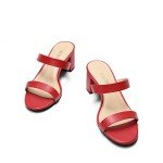 DREAM PAIRS Women's Dhs213 Two Strap Open Toe Low Block Chunky Heels Sandals Dress Pumps Shoes, Red Pu, Size 8.5