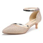 IDIFU Women IN2 Maxine Low Kitten Heels Dress Pumps Wedding Evening Formal Elegant Closed Toe Shoes for Women Bride (Gold Shiny, 9.5 M US)