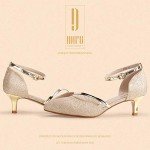 IDIFU Women IN2 Maxine Low Kitten Heels Dress Pumps Wedding Evening Formal Elegant Closed Toe Shoes for Women Bride (Gold Shiny, 9.5 M US)