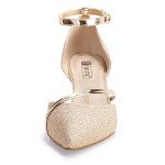 IDIFU Women IN2 Maxine Low Kitten Heels Dress Pumps Wedding Evening Formal Elegant Closed Toe Shoes for Women Bride (Gold Shiny, 9.5 M US)