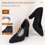 IDIFU Women's IN4 Chunky-HI Block High Heels Closed Pointed Toe Pumps Dress Office Shoes for Women (Black Nubuck, 10 M US)