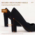IDIFU Women's IN4 Chunky-HI Block High Heels Closed Pointed Toe Pumps Dress Office Shoes for Women (Black Nubuck, 10 M US)
