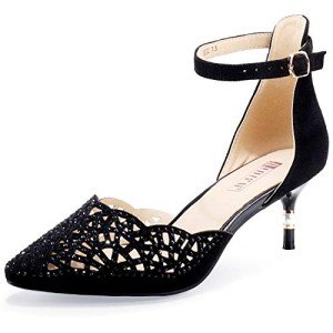 IDIFU Women's IN2 Candice Wedding Rhinestones Sequins Low Kitten Heels Pumps Dress Evening Shoes for Women Bridal Bride Black Suede 10 B(M) US