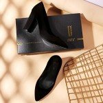 IDIFU Women's IN4 Chunky-HI Block High Heels Closed Pointed Toe Pumps Dress Office Shoes for Women (Black Nubuck, 10 M US)