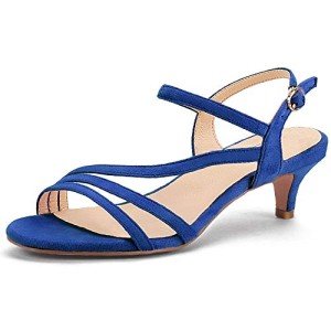 IDIFU Women's Dressy Strappy 2 Inch Low Kitten Heel Open Toe Sandals Dress Shoes for Woman Lady in Bridal Dance Evening(Royal Blue Suede, 8.5)