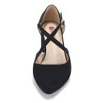 IDIFU Women's Lynn Dress Low Heeled Pumps Closed Pointed Toe Block Chunky Heel Cross Strap Wedding Bridal Party Office Shoes (Black Nubuck, 8.5MUS)