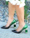 FSJ Women Bridal Pointed Toe Chunky High Heel Crystal Pumps Slip on Wedding Thick Comfort Shoe 10 Emerald Green