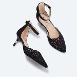 IDIFU Women's IN2 Candice Wedding Rhinestones Sequins Low Kitten Heels Pumps Dress Evening Shoes for Women Bridal Bride Black Suede 10 B(M) US