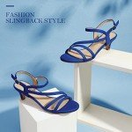 IDIFU Women's Dressy Strappy 2 Inch Low Kitten Heel Open Toe Sandals Dress Shoes for Woman Lady in Bridal Dance Evening(Royal Blue Suede, 8.5)