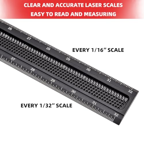 GOINGMAKE Woodworking T-Square 32 Inch Aluminum Alloy T Square Ruler 1/32" Hole Scrbing Guides Positioning Scribe Tool Precision Woodworking Ruler Scribing Tool for Carpenter Layout and Measuring