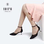 IDIFU Women's IN2 Candice Wedding Rhinestones Sequins Low Kitten Heels Pumps Dress Evening Shoes for Women Bridal Bride Black Suede 10 B(M) US