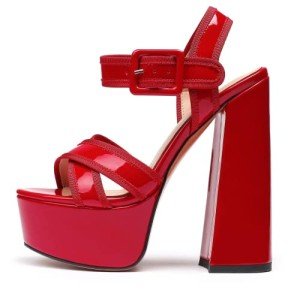 Eldof Women's High Heel Sandals Platform Ankle Strap Chunky Heels Comfortable Peep Toe Sexy Party Shoes Pumps Red US13