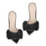 Richealnana Open Pointed Toe High Heel Mules Sexy Sandals for Women Dress Heels Ladies Stiletto Heel Summer Shoes Fashion Fur Black Size 8