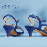 IDIFU Women's Dressy Strappy 2 Inch Low Kitten Heel Open Toe Sandals Dress Shoes for Woman Lady in Bridal Dance Evening(Royal Blue Suede, 8.5)