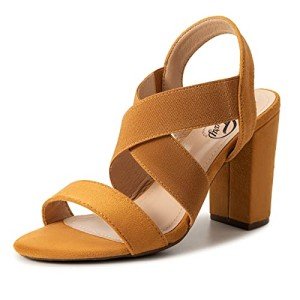 Trary Brown Heels for Women, Women's Chunky Heels Sandals Strappy Heels for Women Open Toe Women's Heeled Sandals Comfortable High Heels Homecoming Heels Elastic Ankle Strap Block Shoes Size 10