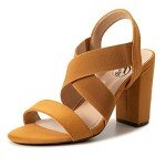 Trary Brown Heels for Women, Women's Chunky Heels Sandals Strappy Heels for Women Open Toe Women's Heeled Sandals Comfortable High Heels Homecoming Heels Elastic Ankle Strap Block Shoes Size 10