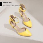 IDIFU Women's IN3 D'Orsay Pumps Low Kitten Heels for Women Dress Shoes Pointed Closed Toe Wedding Bride Ankle Strap Dressy Silver Black Nude White Gold Heels for Women (Yellow Pu, 7 M US)