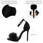 YIBLBOX Women's Feather Heels Open Toe Sandal Fluffy Fur High Heel Shoes Ankle Strap Stiletto Pump for Wedding Party Dance Evening
