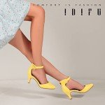 IDIFU Women's IN3 D'Orsay Pumps Low Kitten Heels for Women Dress Shoes Pointed Closed Toe Wedding Bride Ankle Strap Dressy Silver Black Nude White Gold Heels for Women (Yellow Pu, 7 M US)