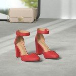 DREAM PAIRS Women's High Heel Ankle Strap Closed Toe Chunky Wedding Party Pumps Shoes,Size 10,Red/Suede,Angela